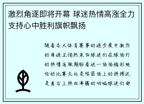 激烈角逐即将开幕 球迷热情高涨全力支持心中胜利旗帜飘扬
