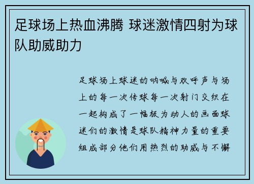 足球场上热血沸腾 球迷激情四射为球队助威助力
